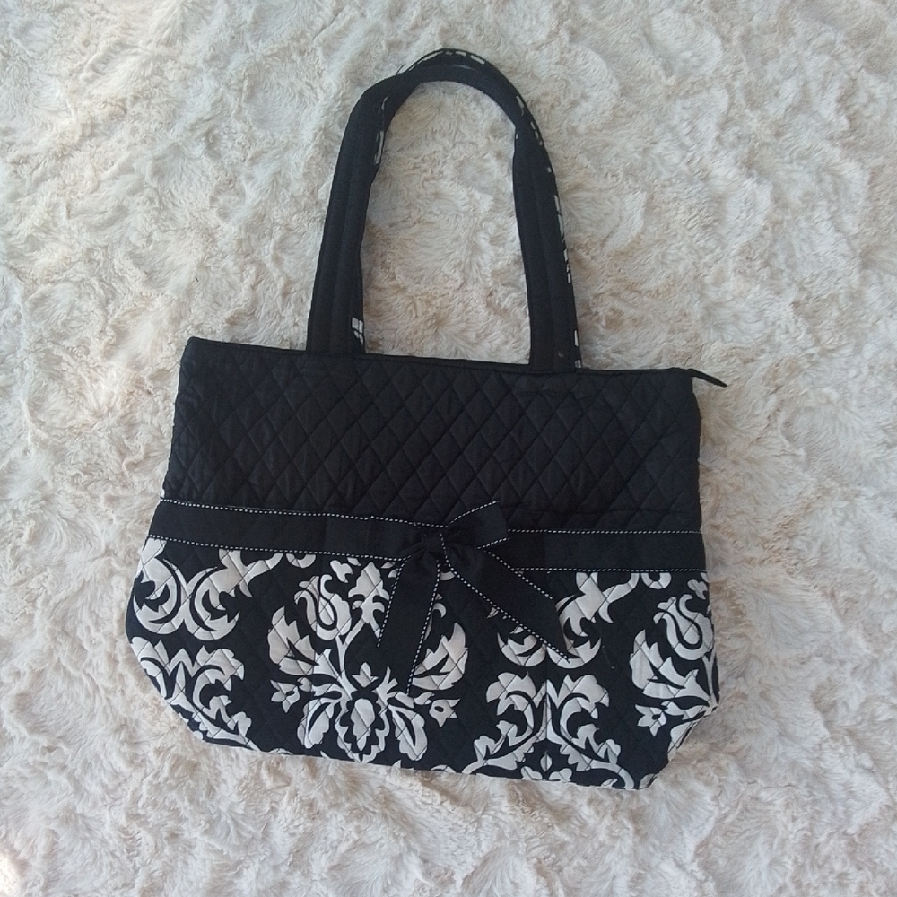 Belvah Black and White Quilted Tote Bag